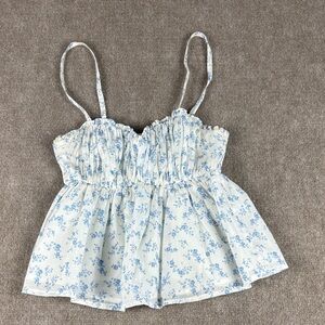 Hollister Women's Junior's Boho Adjustable Straps Blue Floral Crop Top Size XS